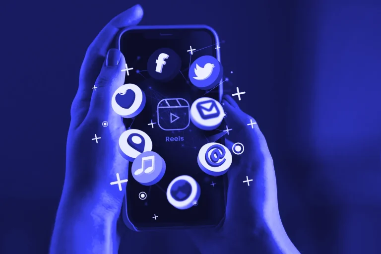 Smartphone surrounded by social media app icons
